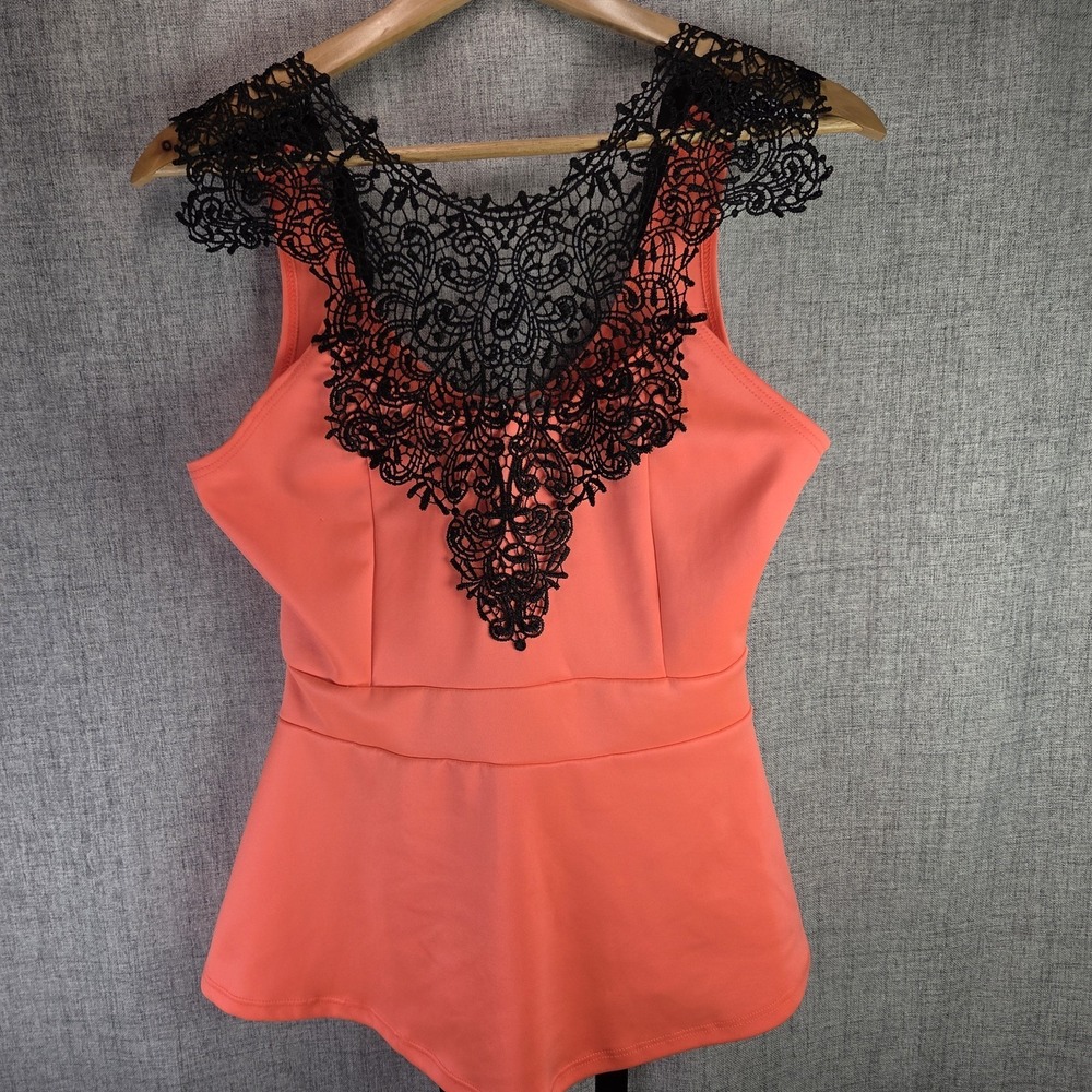 Blue Life Planet Fit Flare Gothic Romance Open Back Lace Coral Med Womens Blouse